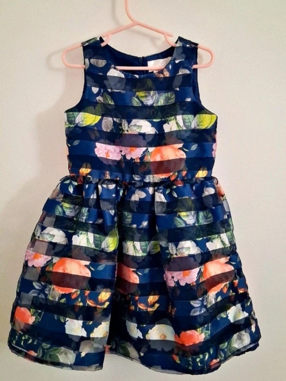Kids Girls Size 5T Navy Blue Floral Dress Lavender Brand